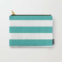 Horizontal Stripes - White and Verdigris Carry-All Pouch | Graphicdesign, Lines, Other, White, Verdigrisstripes, Digital, Whitestripes, Pattern, Cyanstripes, Figurative 