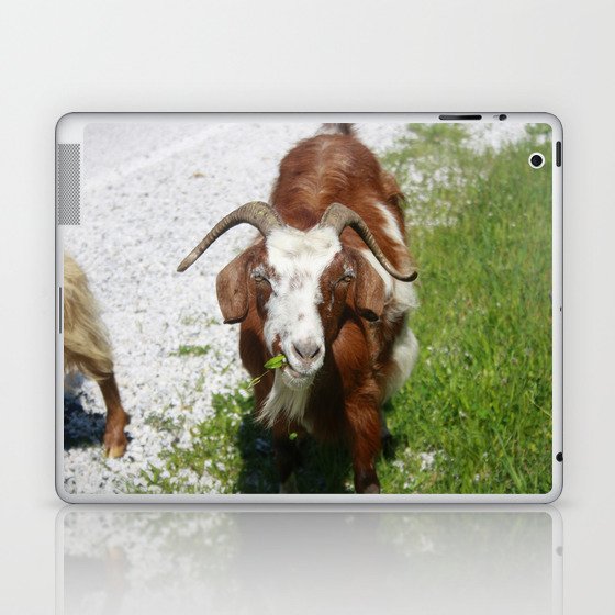 Whimsical Portrait of a Horned Goat Grazing Laptop & iPad Skin