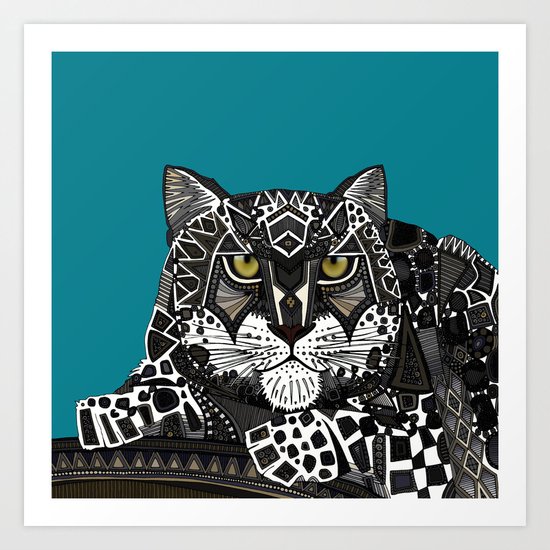 snow leopard teal Art Print