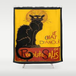 Le Chat D'Amour Black Cat Framed Vector Shower Curtain