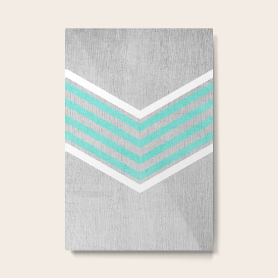 Teal and White Chevron on Silver Grey Wood Metal Print