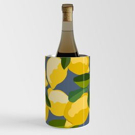 Fresh Lemon Summer Vibe Art Design on Blue Wine Chiller