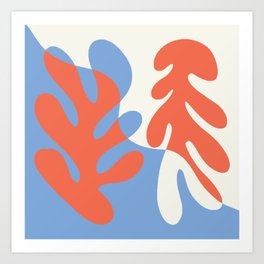 Abstract Matisse Organic Leaves Shapes \\ Orange & Denim Blue Art Print