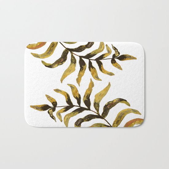 Gold Exotic Palm Leaves - Tropical Design Bath Mat