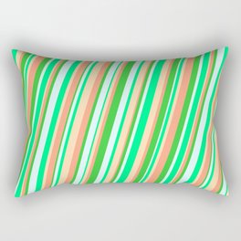 [ Thumbnail: Vibrant Light Cyan, Green, Tan, Light Salmon & Lime Green Colored Striped Pattern Rectangular Pillow ]
