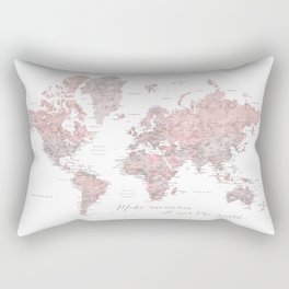 Make memories - Dusty pink and grey watercolor world map, detailed Rectangular Pillow