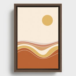 Earth tones Abstract Landscape with Sun Framed Canvas