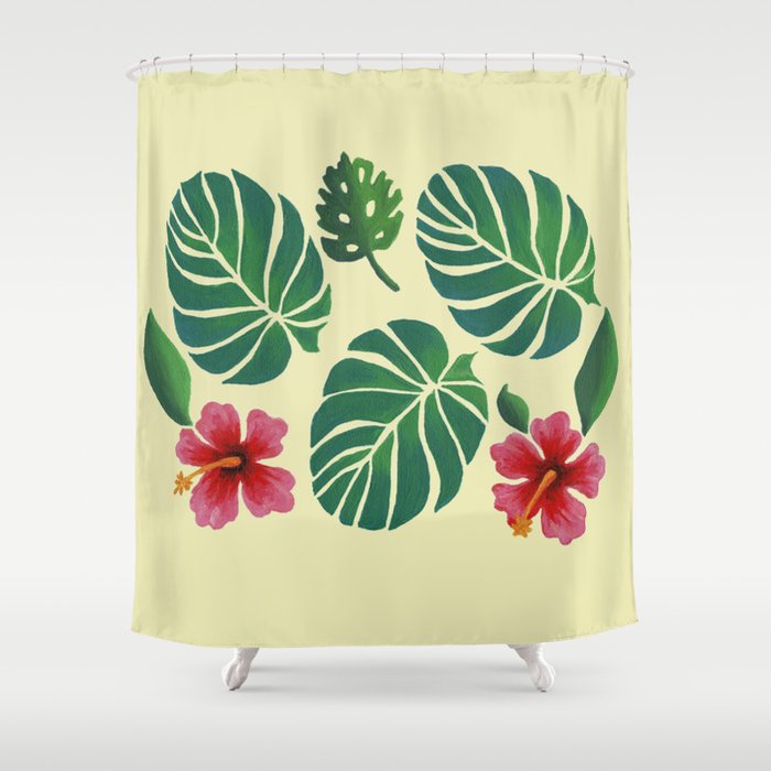 Hibiscuses and Palm Leaves Shower Curtain