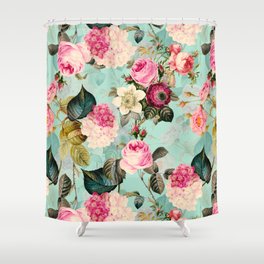 Vintage & Shabby Chic - Summer Teal Roses Flower Garden Shower Curtain