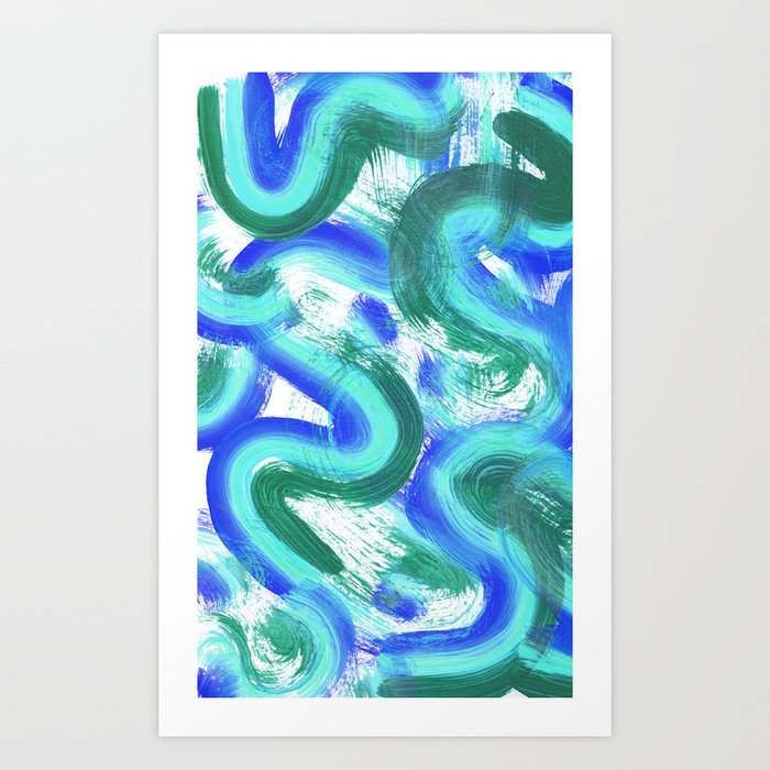 Swirls and Squiggles Abstract Painting - Blue Aqua Green Art Print