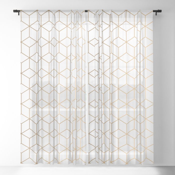 Gold Geometric Pattern on White Background Sheer Curtain by Vic Torys ...