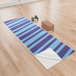 [ Thumbnail: Dark Slate Blue and Light Sky Blue Colored Lines Pattern Yoga Towel ]