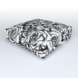Rose Bush - Black and White Pattern Outdoor Floor Cushion