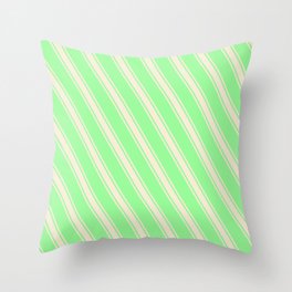 [ Thumbnail: Green and Beige Colored Stripes/Lines Pattern Throw Pillow ]