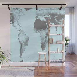 World Map : Gall Peters Aqua Wall Mural