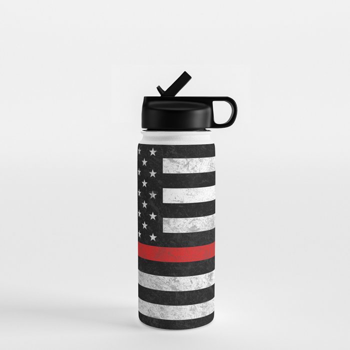 Thin Red Line Flag on Black Firefighter Water Bottle