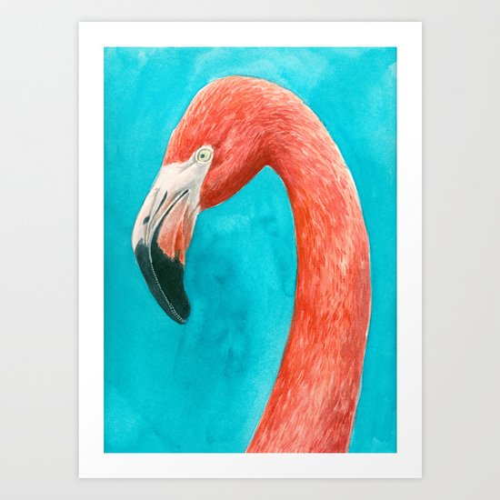Flamingo watercolor portrait Art Print