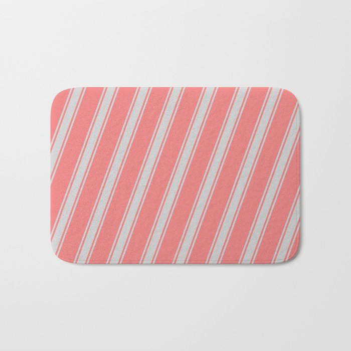 Light Coral & Light Gray Colored Stripes Pattern Bath Mat