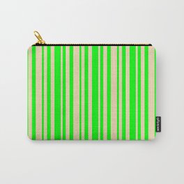 [ Thumbnail: Lime & Tan Colored Lines/Stripes Pattern Carry-All Pouch ]