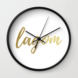 Lagom - Gold Foil Wall Clock | Gold, Goldtext, Minimalist, Foil, Scandinavian, Graphicdesign, Ethnic, Justright, Norwegian, Text 