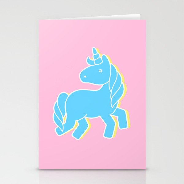 Blue unicorn in a pink world Stationery Cards