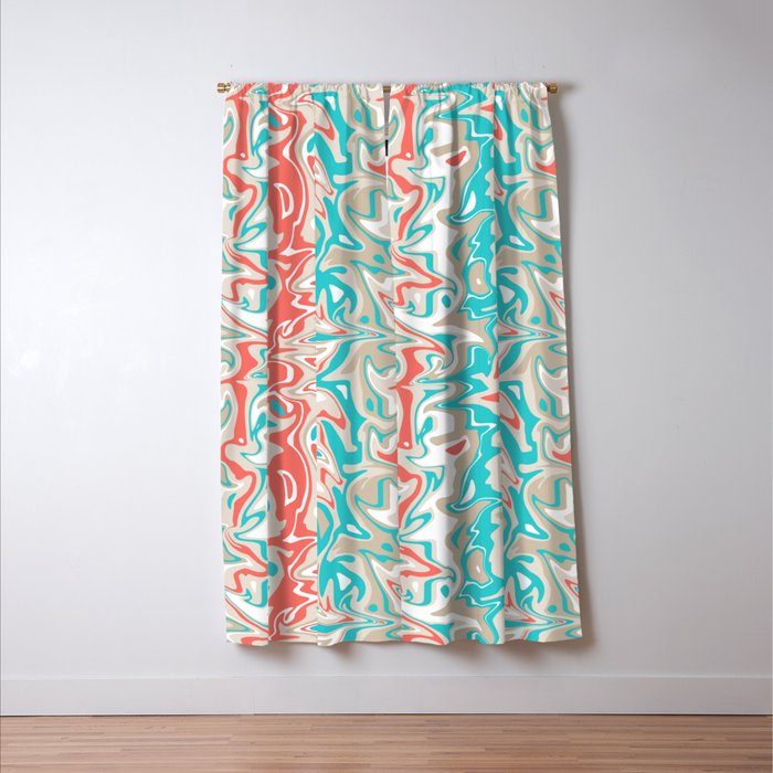 Marbled Coral Turquoise And Tan Blackout Curtain By