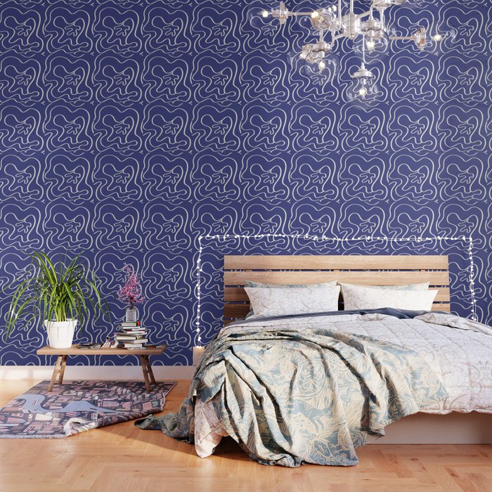 Minimalist line blue flower Wallpaper