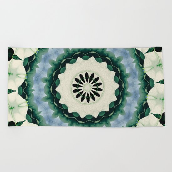 Cerulean Blue and Sacramento Green Mandala Beach Towel