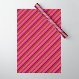 [ Thumbnail: Brown, Chocolate, Fuchsia, and Dark Red Colored Pattern of Stripes Wrapping Paper ]