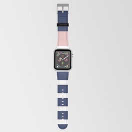 Cheerful Striped Pattern in Navy Blue, Pink, and White Apple Watch Band
