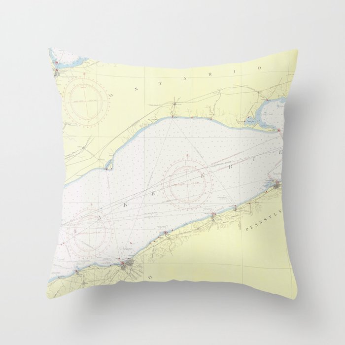 Vintage Map of Lake Erie (1955) Throw Pillow