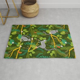 Lemurs in a Green Jungle Area & Throw Rug
