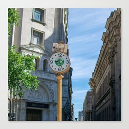 Argentina Photography - Clock In Down Town Buenos Aires In The Summer Canvas Print