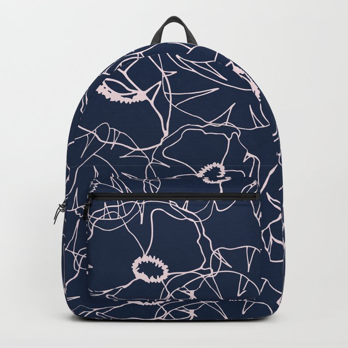 Elegant pattern with outline poppies on dark-blue background Backpack