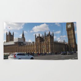 Great Britain Photography - Big Ben By The Road In London Beach Towel