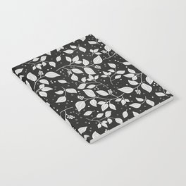 Leafy berry branches pattern with dots in black and white Notebook
