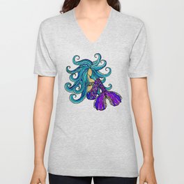 Original Blue Hair Mermaid V Neck T Shirt