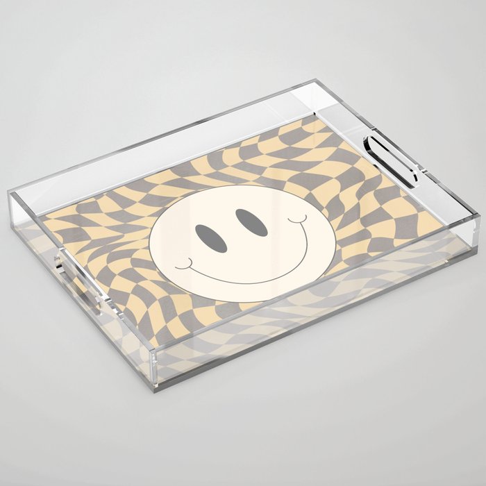 smiley warp checked in beige gray Acrylic Tray