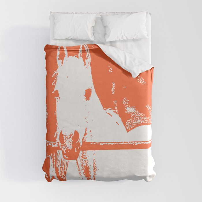White Horse - Coral Red Duvet Cover