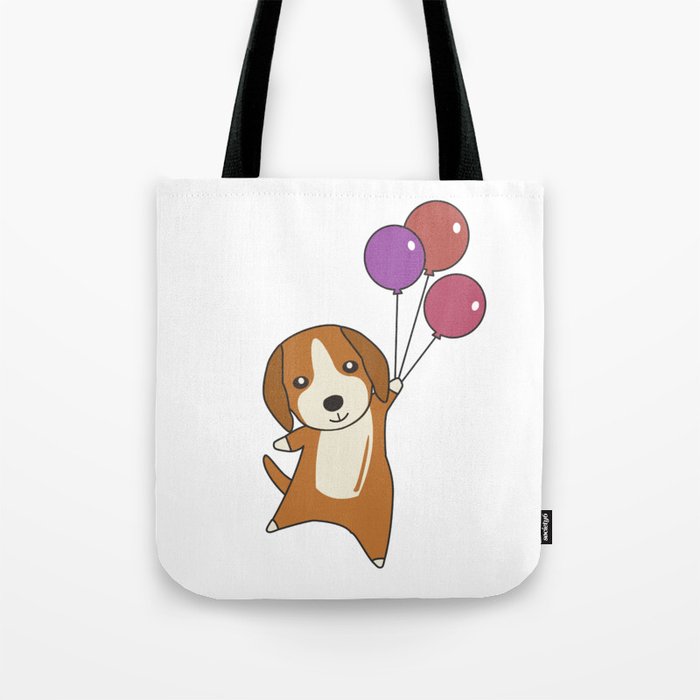 Beagle Dog Flies Up With Balloons Tote Bag