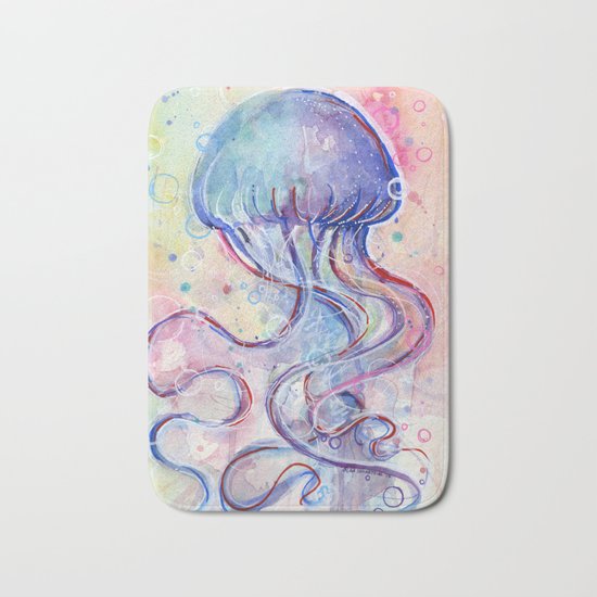 Jellyfish Watercolor Bath Mat