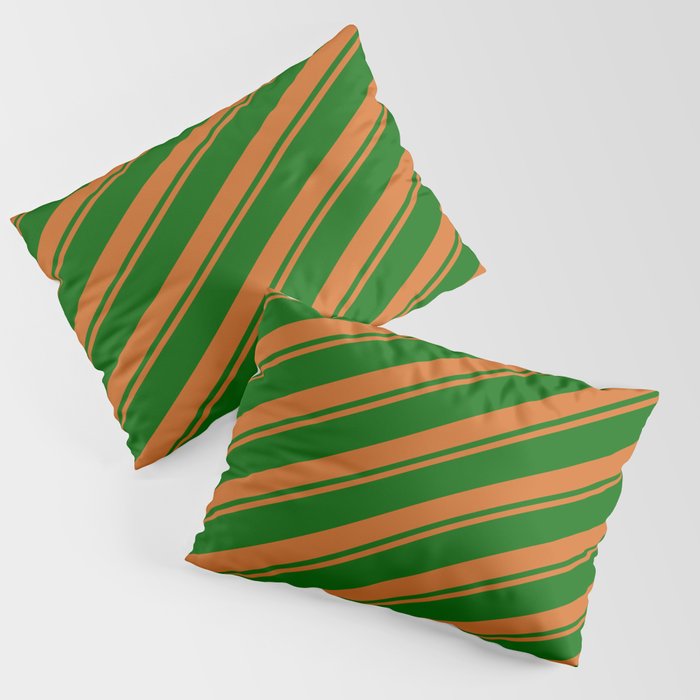 Chocolate & Dark Green Colored Striped Pattern Pillow Sham