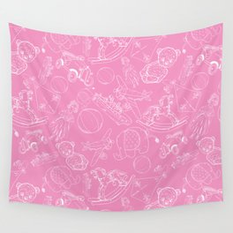 Pink and White Toys Outline Pattern Wall Tapestry