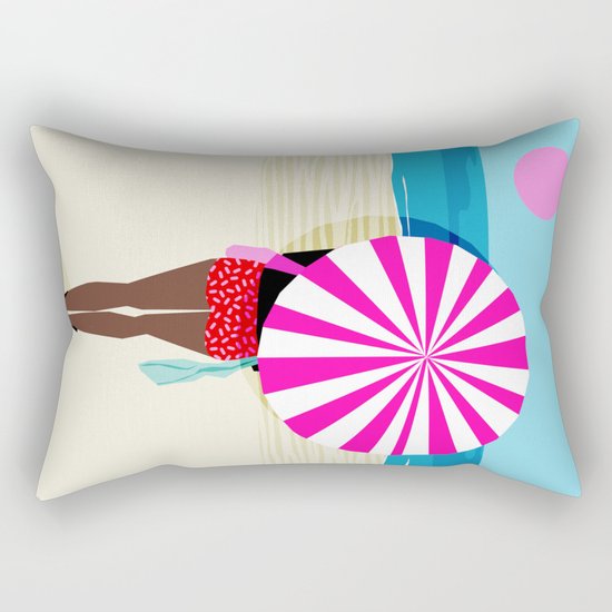 Fer Sure - throwback beach retro socal surfing sport 1980s neon classic 80s style memphis pop art Rectangular Pillow