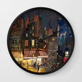 Paris, Cafes in Rue Lepic, Montmartre night landscape painting by Konstantin Korovin  Wall Clock