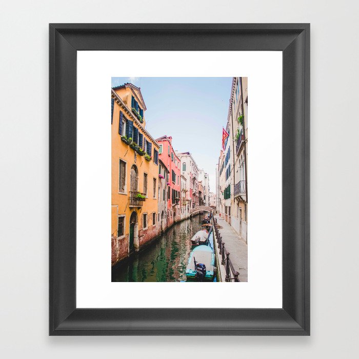Colorful Pink Yellow Blue Venice Canals | Europe Italy City Travel Photography Framed Art Print