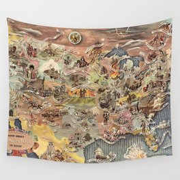 History of America Pictorial State map of Historical Events landscape painting by Aaron Bohrod Wall Tapestry