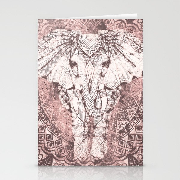 Bohemian, Elephant, Mandala, Blush, Moon Stationery Cards