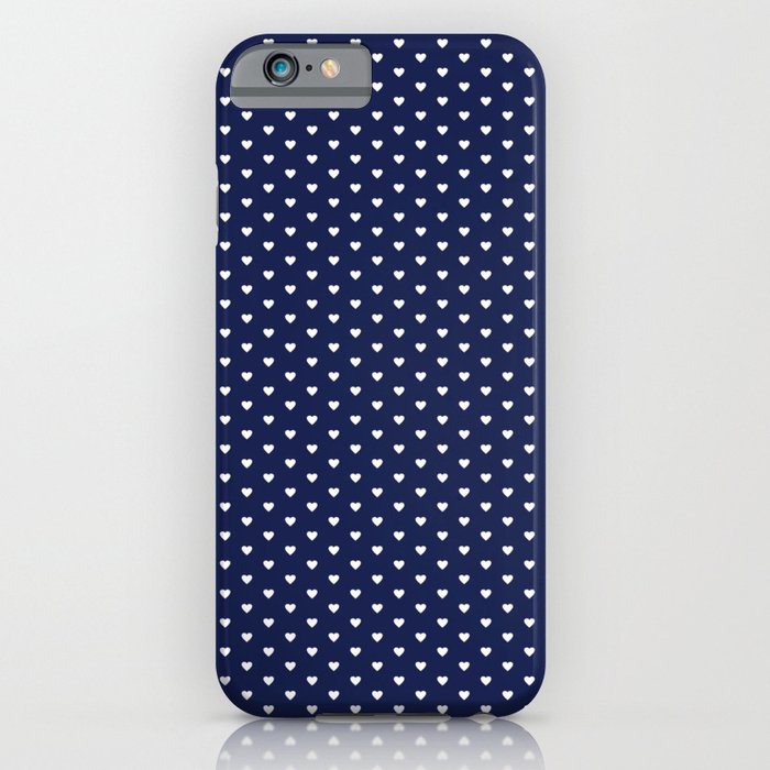 Small White Heart pattern On Navy Blue Background iPhone Case