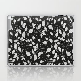 Leafy berry branches pattern with dots in black and white Laptop Skin